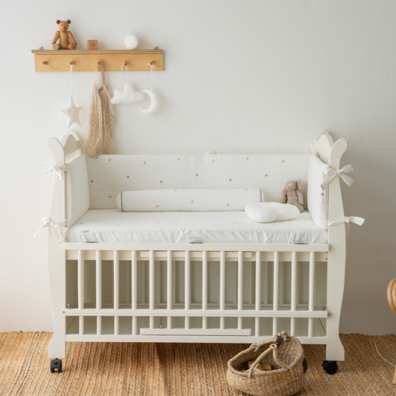 Little kBaby Baby Cot Breathable Premium Cotton Bedding Set - White
