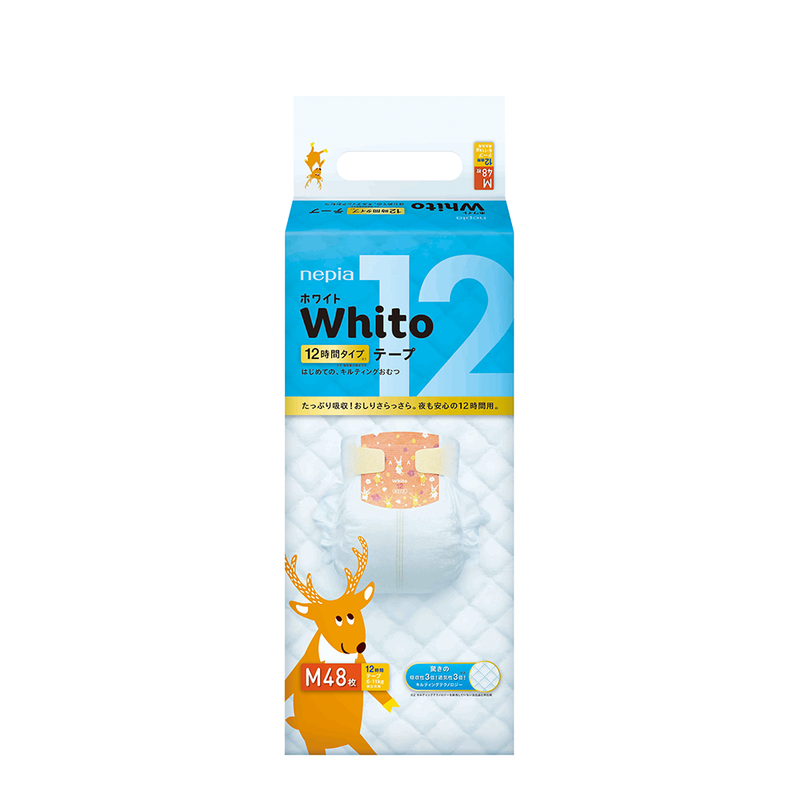 Nepia Whito Tape (4 Packs/Cartoon) M48 12H - FOC Showa Baby Wipes 99.5% Water 80s x 3packs